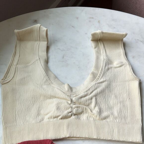 Women's Ribbed bralettes barn red and oatmeal - Picture 3 of 5